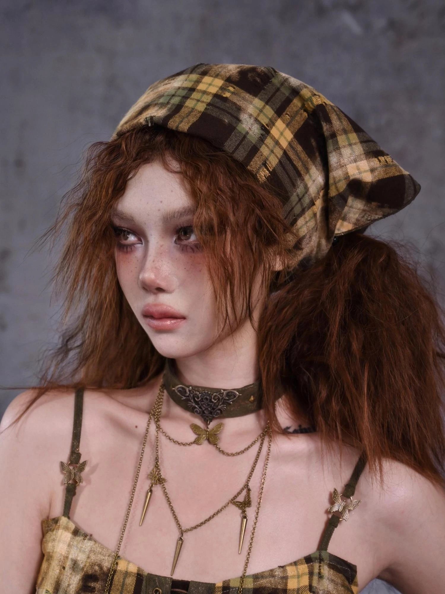 Virtual Orbit Y2k Punk Plaid Bandana Headscarf Hair Accessory