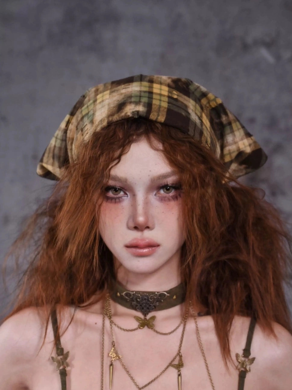 Virtual Orbit Y2k Punk Plaid Bandana Headscarf Hair Accessory