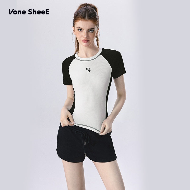 Vone_SheeE_American_Retro_Color_Block_Raglan_Short_Sleeve_Women&