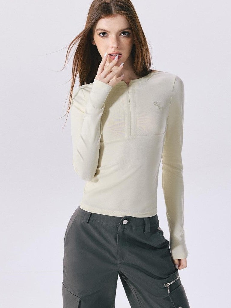 Vone SheeE American Retro Half Zip Slim Fit Women&