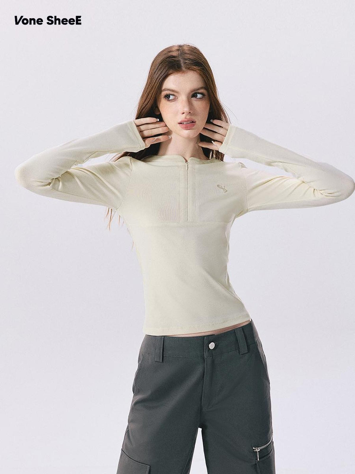 Vone SheeE American Retro Half Zip Slim Fit Women&