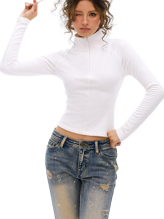 Vone SheeE American Retro Slim Fit Fleece Lined High Neck Women&