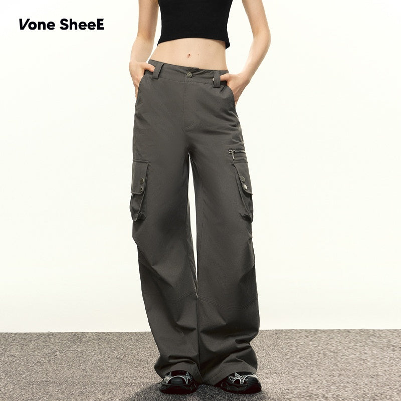 Vone_SheeE_American_Style_Pleated_High_Waist_Straight_Leg_Pockets_Women&