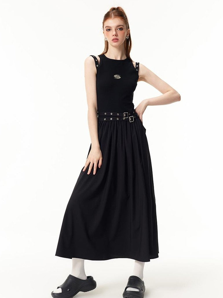 Vone SheeE Black Sleeveless Round Neck Cotton Blend Women&