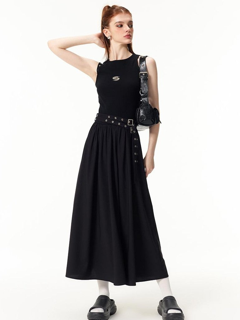 Vone SheeE Black Sleeveless Round Neck Cotton Blend Women&
