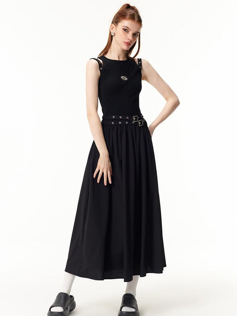 Vone SheeE Black Sleeveless Round Neck Cotton Blend Women&