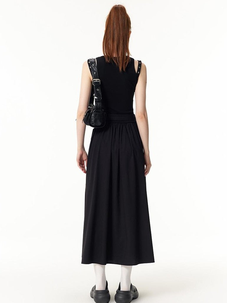 Vone SheeE Black Sleeveless Round Neck Cotton Blend Women&