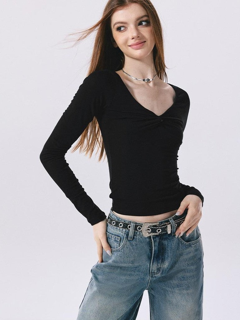 Vone SheeE Black V-neck Slim Fit Women&