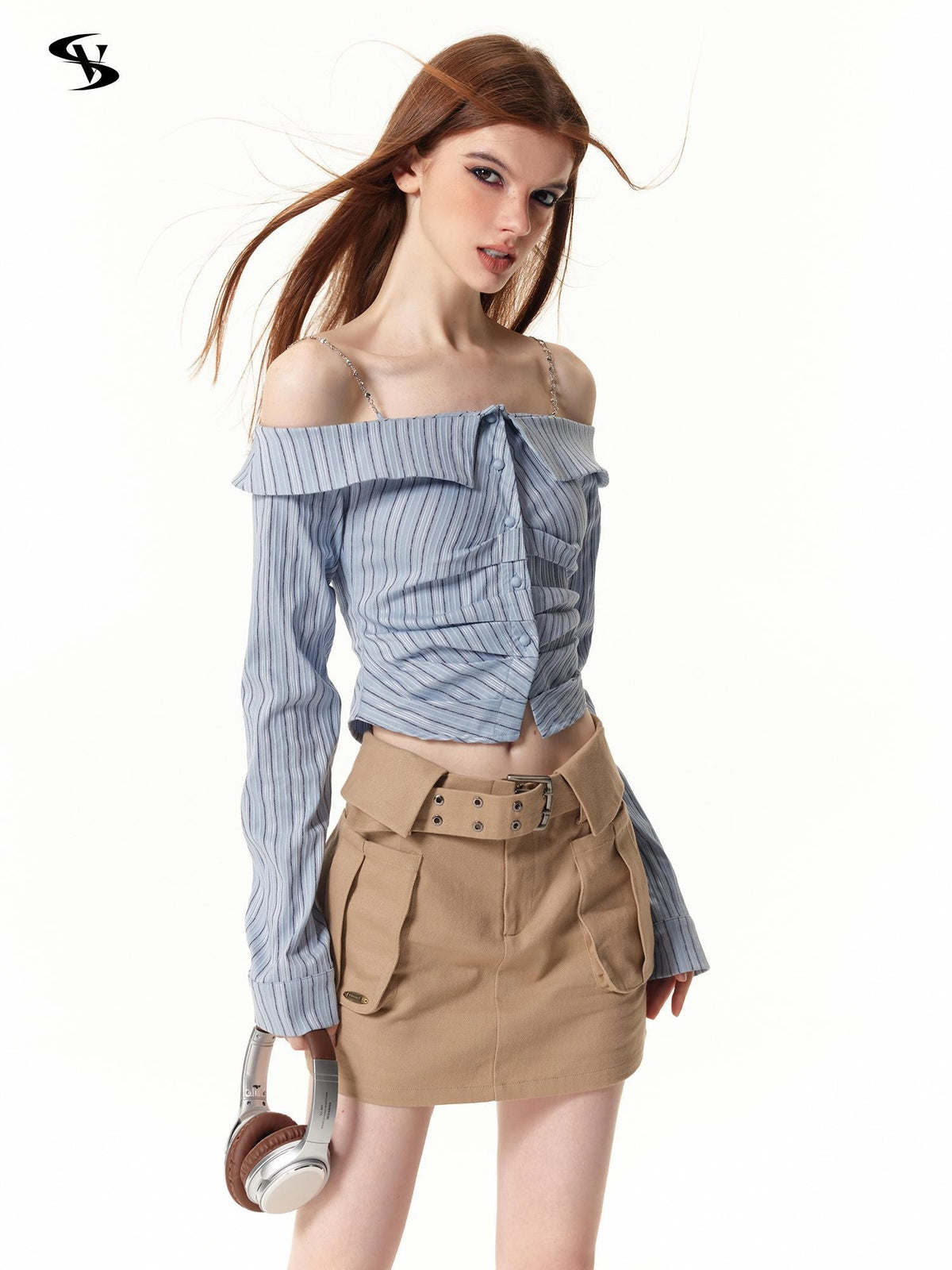 Vone SheeE Blue Striped Slim Fit Long Sleeve Women&