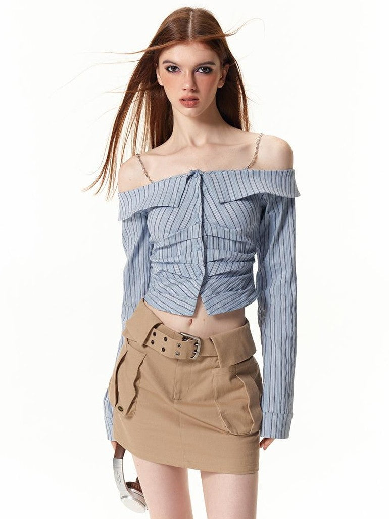 Vone SheeE Blue Striped Slim Fit Long Sleeve Women&