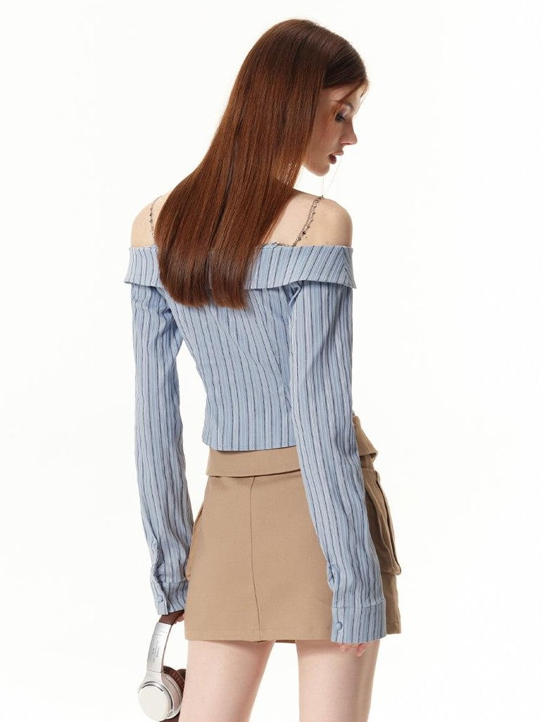 Vone SheeE Blue Striped Slim Fit Long Sleeve Women&