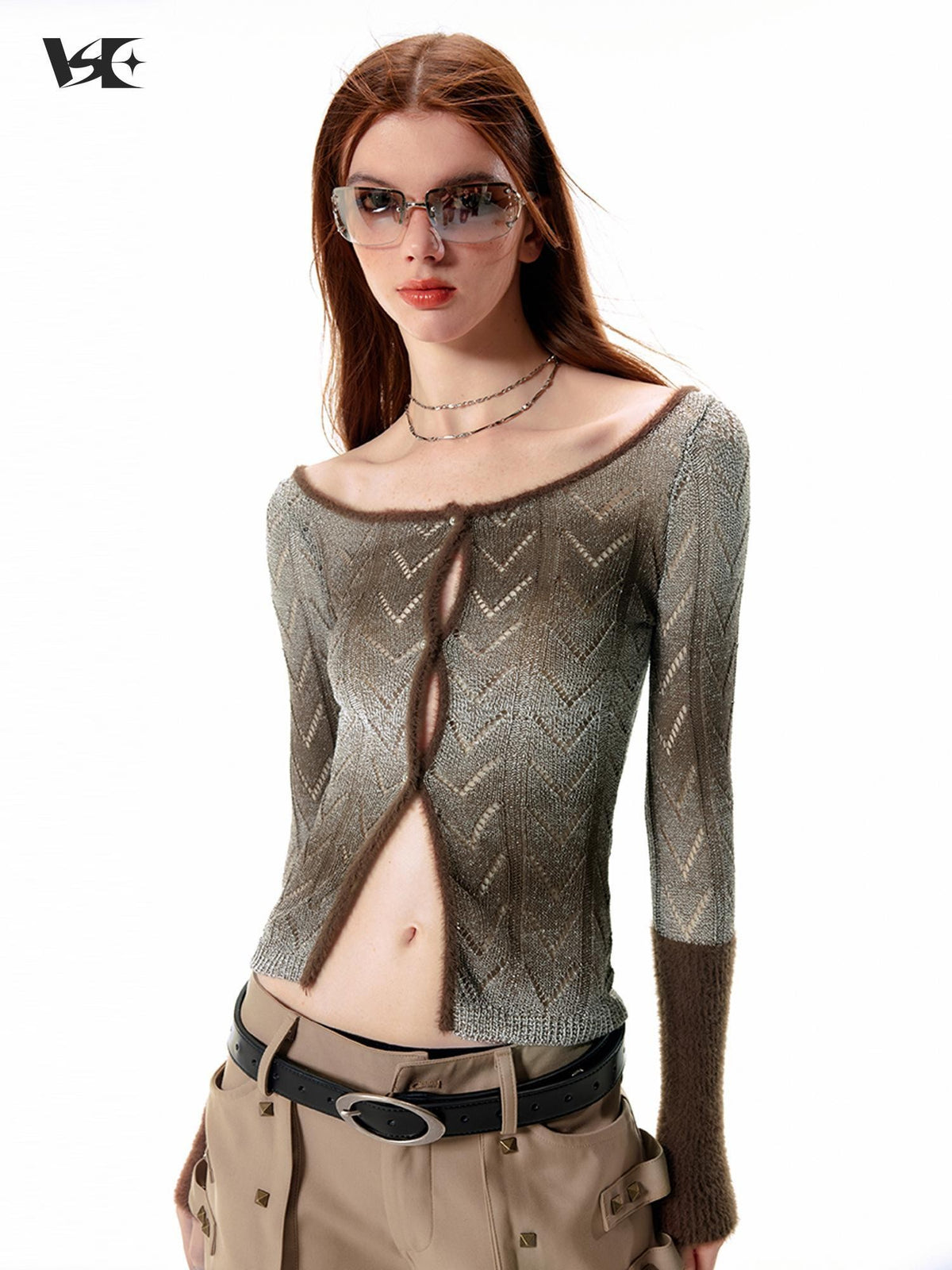 Vone SheeE Color Block Gradient Hollow Out Scoop Neck Women&