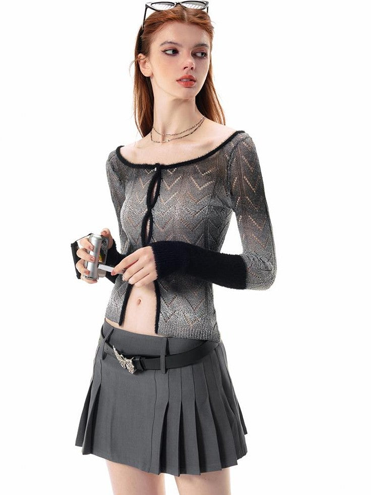 Vone SheeE Color Block Gradient Hollow Out Scoop Neck Women&