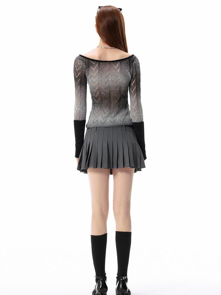 Vone SheeE Color Block Gradient Hollow Out Scoop Neck Women&