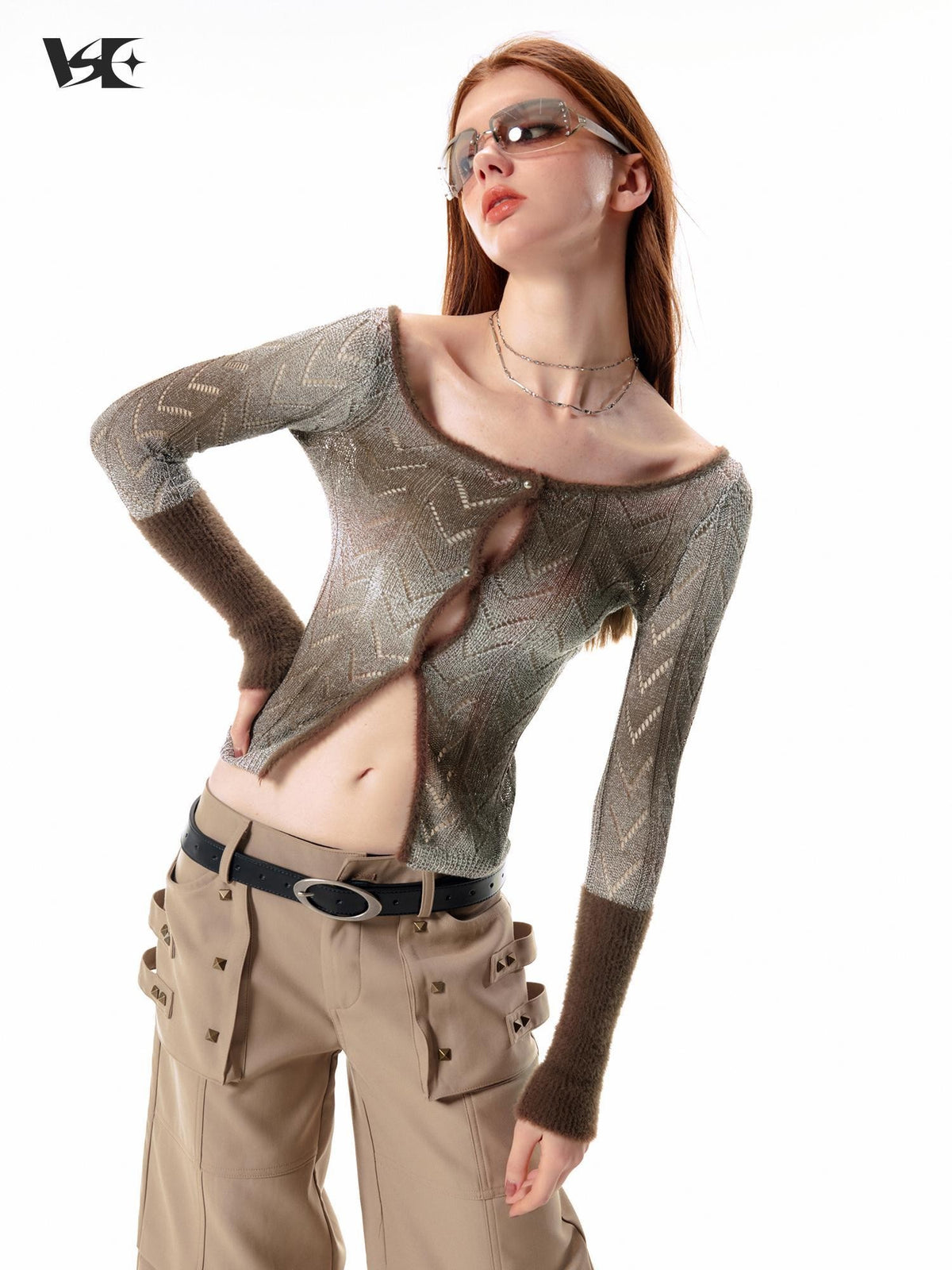 Vone SheeE Color Block Gradient Hollow Out Scoop Neck Women&