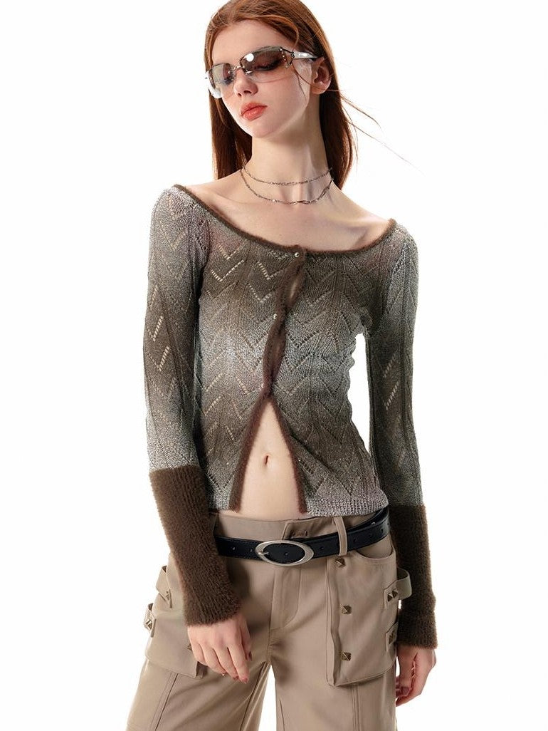 Vone SheeE Color Block Gradient Hollow Out Scoop Neck Women&