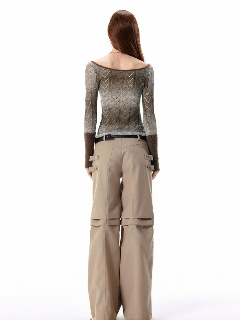 Vone SheeE Color Block Gradient Hollow Out Scoop Neck Women&