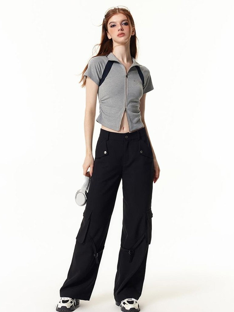 Vone SheeE Color Block High Neck Short Sleeve Slim Fit Women&