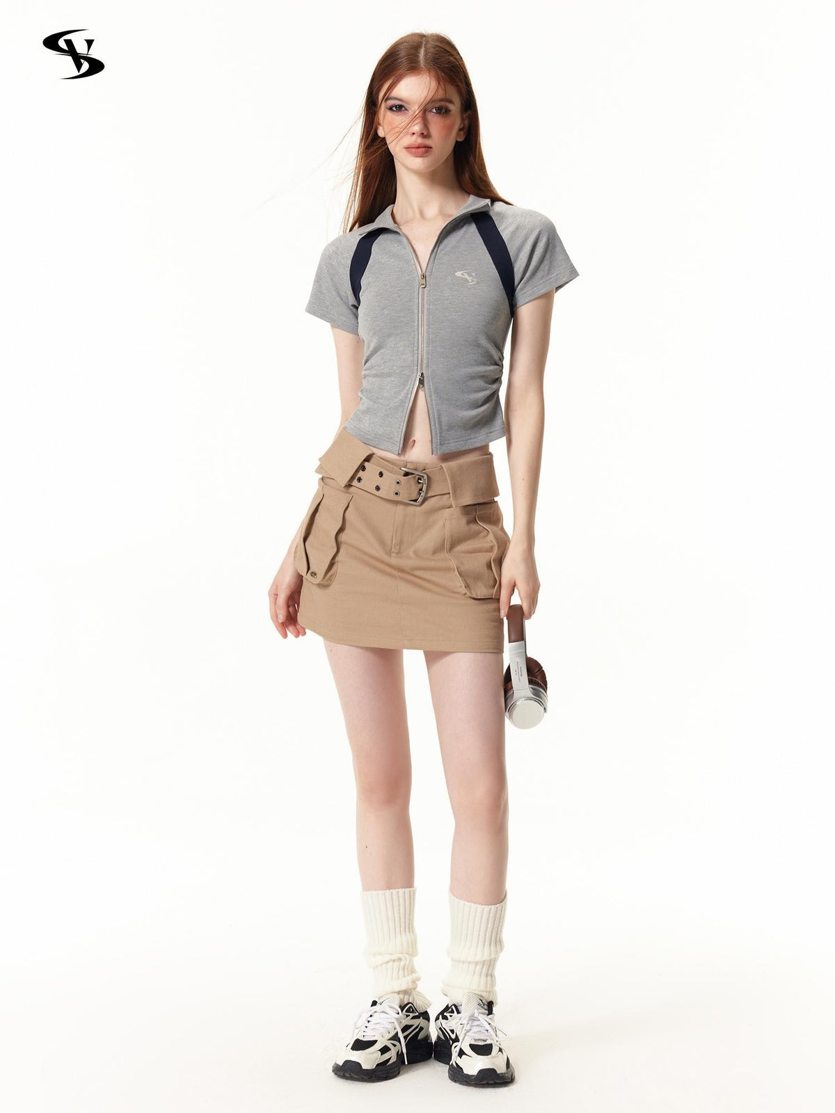 Vone SheeE Color Block High Neck Short Sleeve Slim Fit Women&
