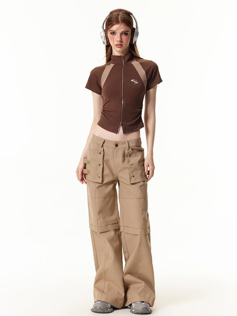 Vone SheeE Color Block High Neck Short Sleeve Slim Fit Women&
