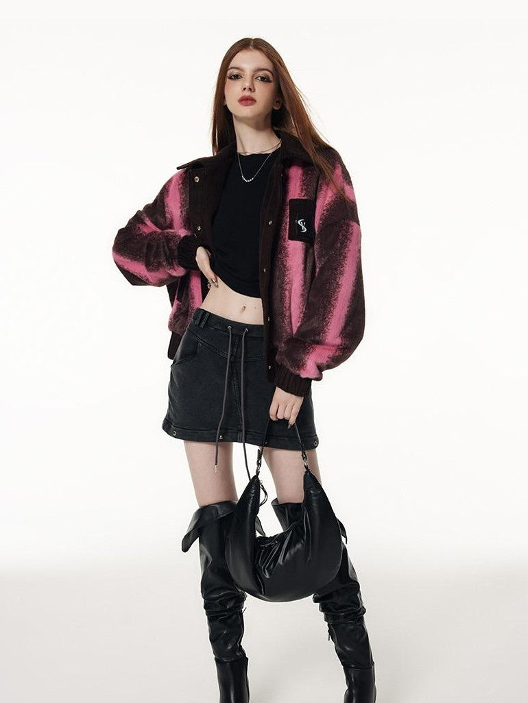 Vone SheeE Color Block Ombre Striped Plush Women&