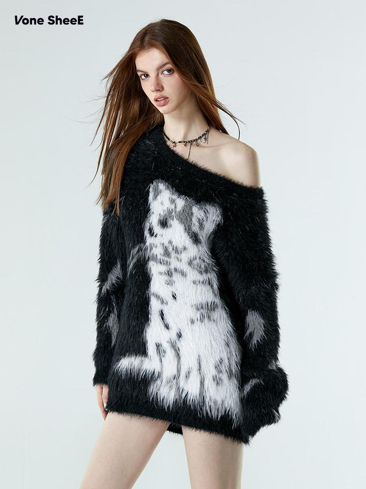 Vone SheeE Cute Cat Animal Print Loose Fit Women&