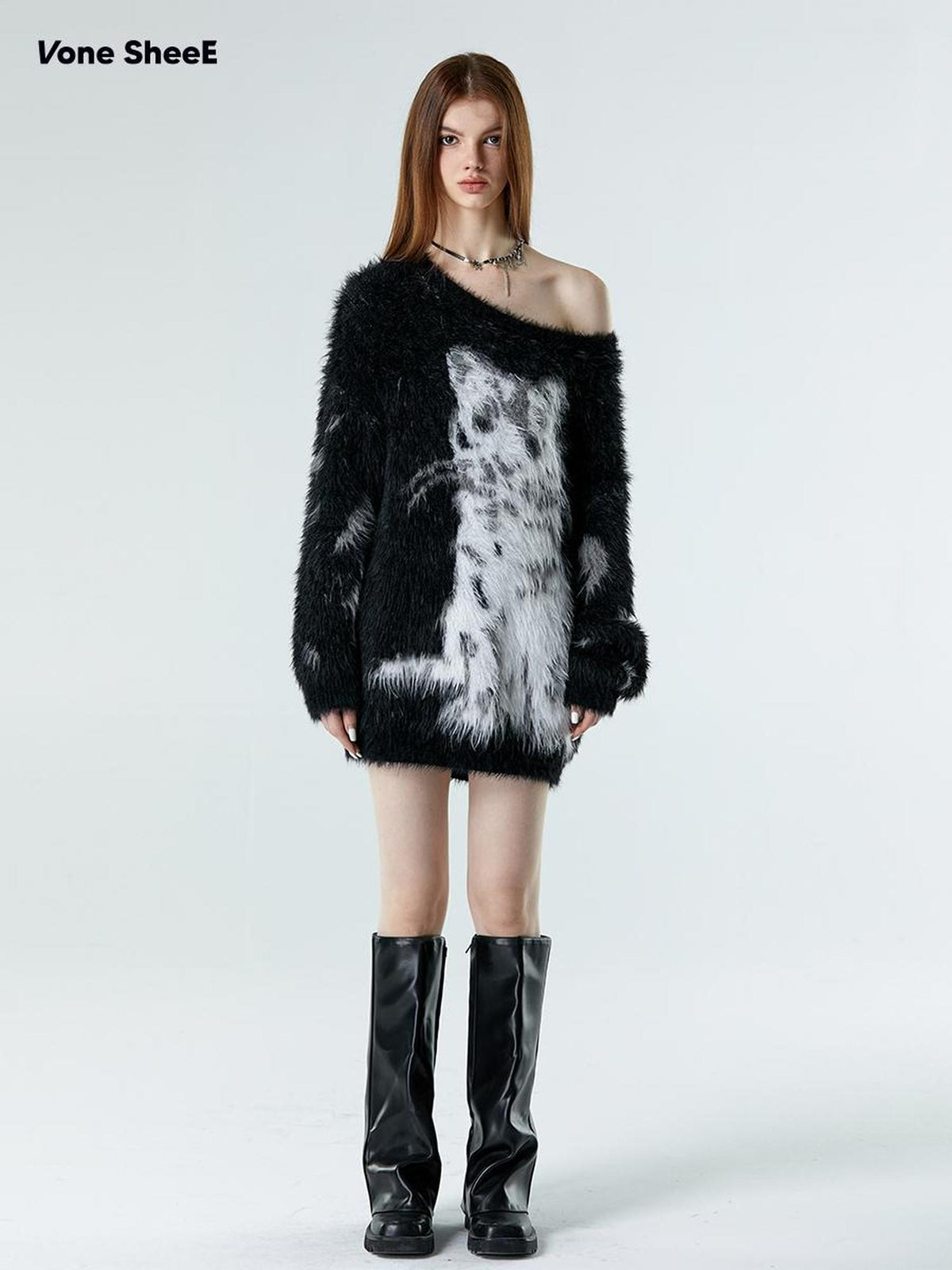 Vone SheeE Cute Cat Animal Print Loose Fit Women&