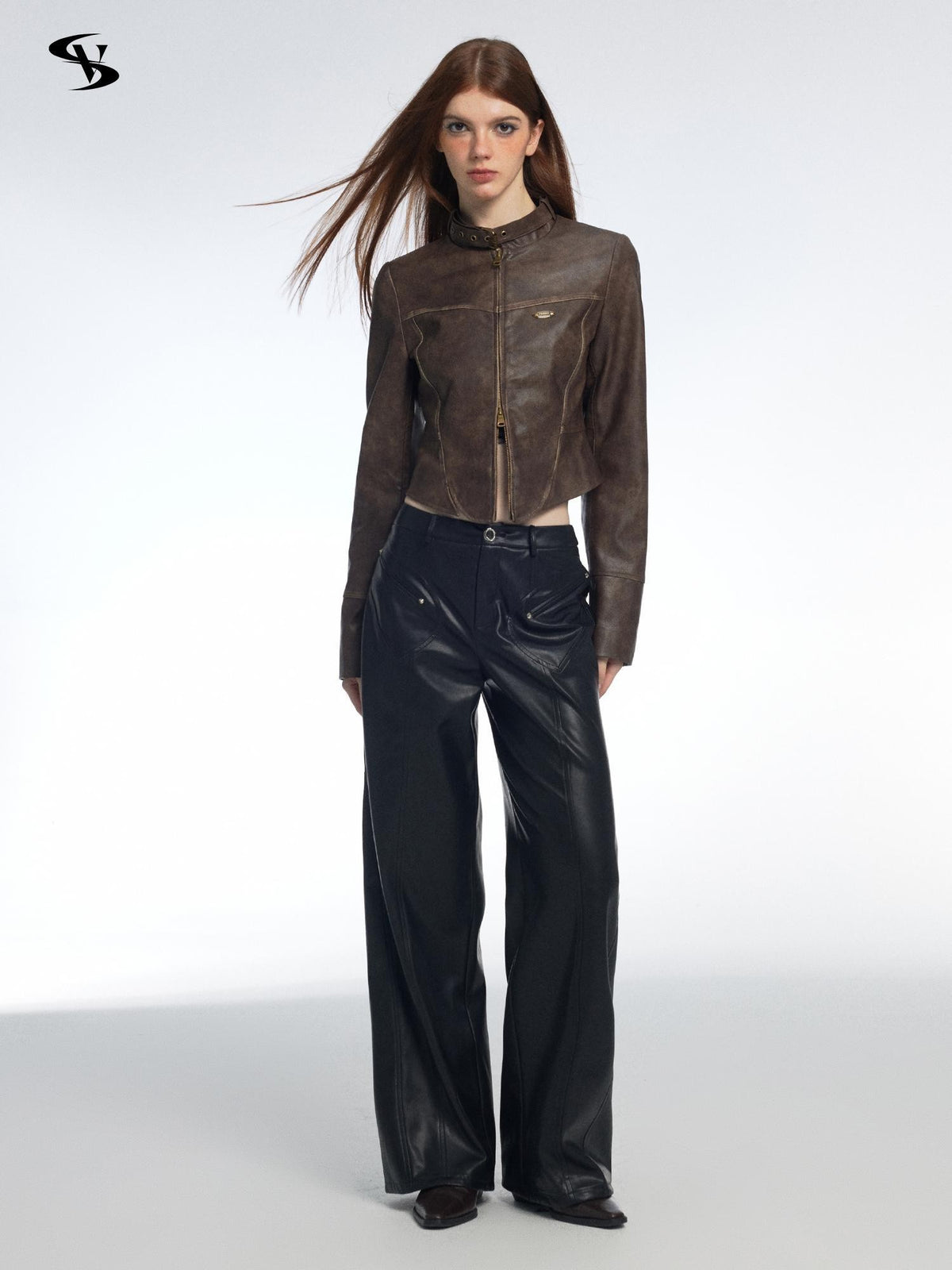 Vone SheeE Distressed Washed Moto Stand Collar Women&