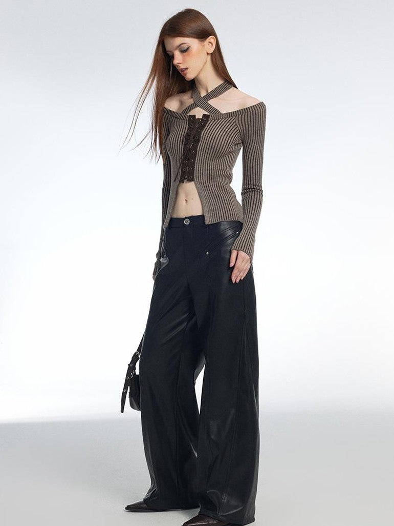 Vone SheeE Drawstring Halter Slim Cropped Women&
