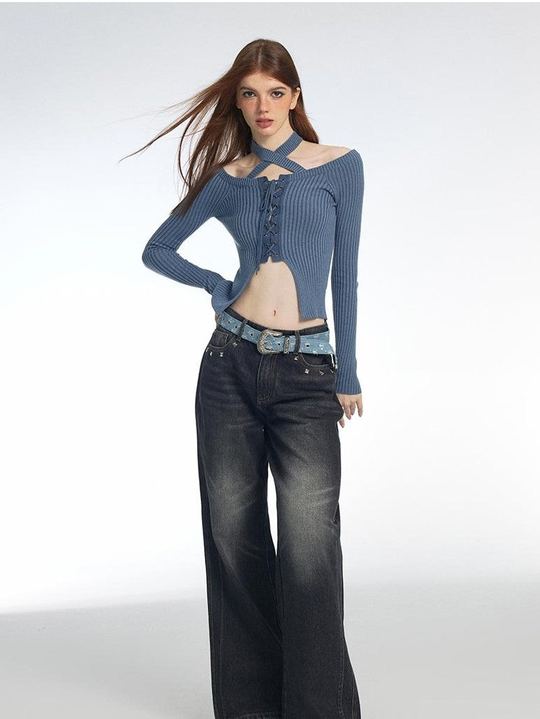 Vone SheeE Drawstring Halter Slim Cropped Women&
