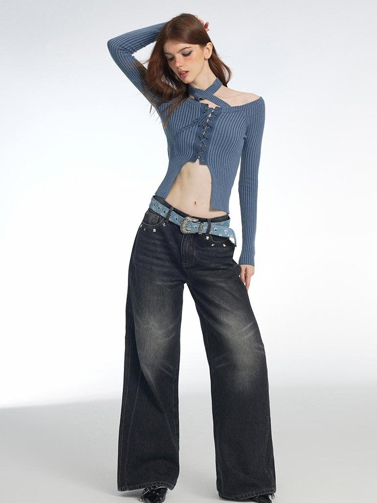 Vone SheeE Drawstring Halter Slim Cropped Women&