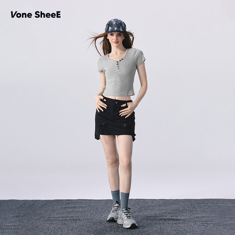 Vone_SheeE_Embroidered_V-neck_Short_Sleeve_Slim_Fit_Women&