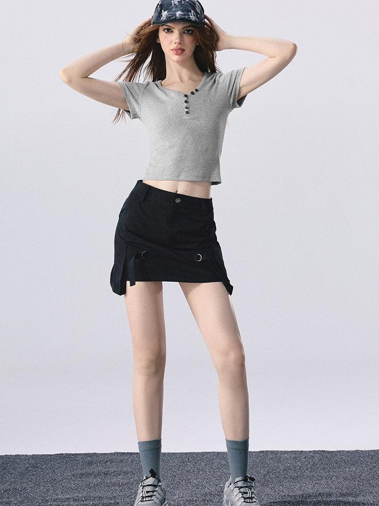 Vone SheeE Embroidered V-neck Short Sleeve Slim Fit Women&