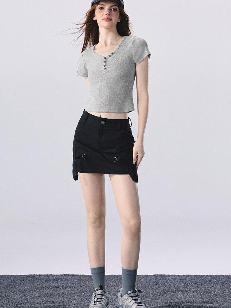 Vone SheeE Embroidered V-neck Short Sleeve Slim Fit Women&