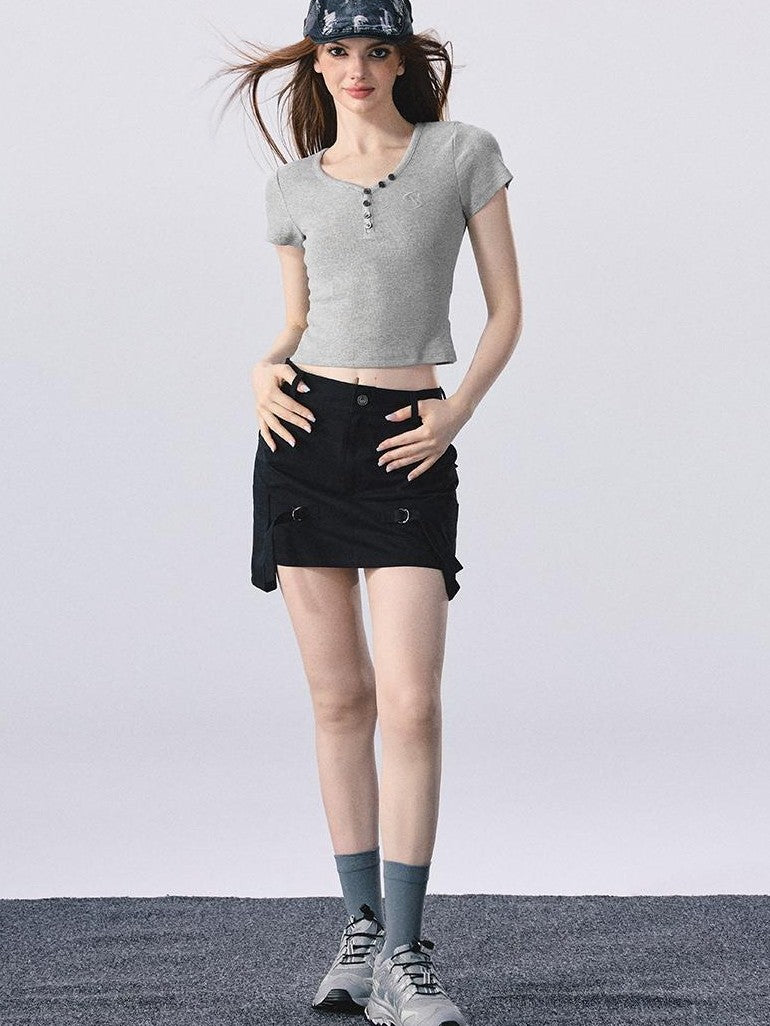 Vone SheeE Embroidered V-neck Short Sleeve Slim Fit Women&