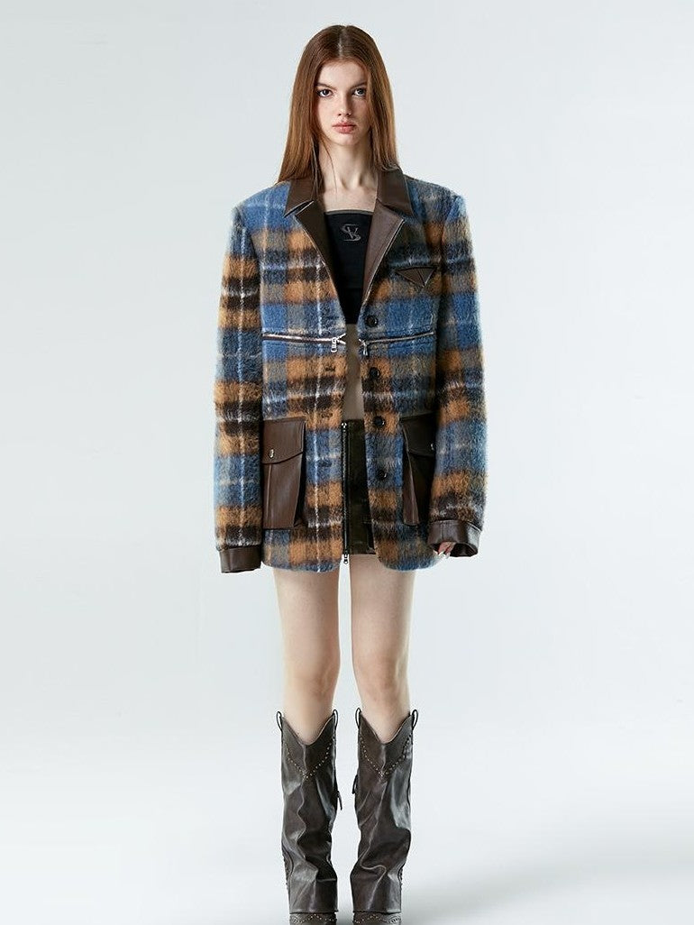 Vone SheeE Removable Two Way Plaid Single Breasted Long Sleeve Women&