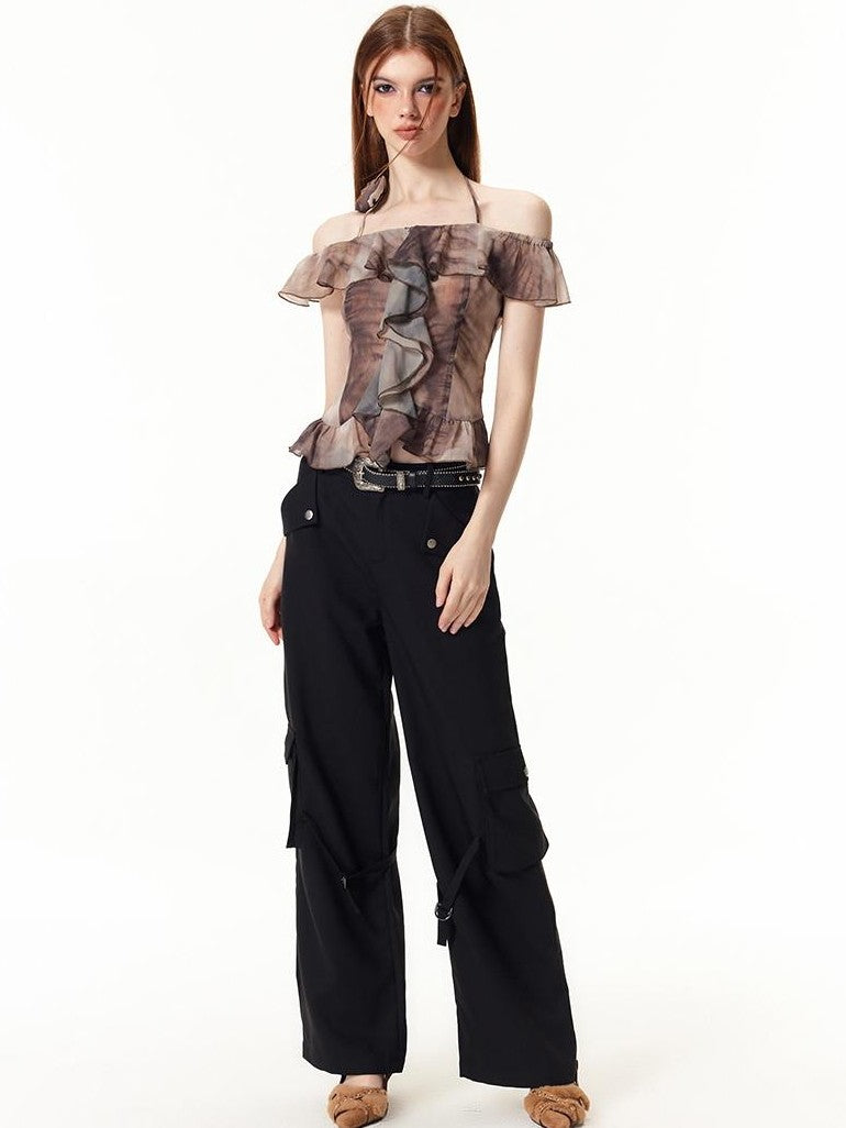 Vone SheeE Ruffled Rose Tie Dye Off Shoulder Women&