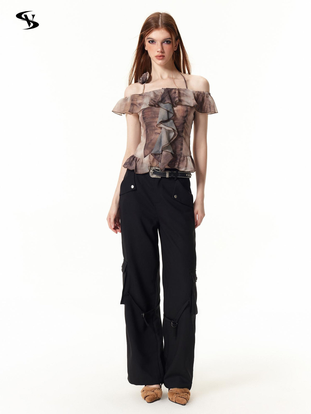 Vone SheeE Ruffled Rose Tie Dye Off Shoulder Women&