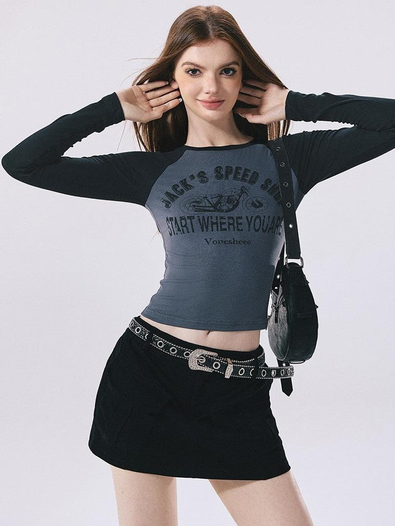 Vone SheeE Slim Fit Color Block Raglan Print Women&