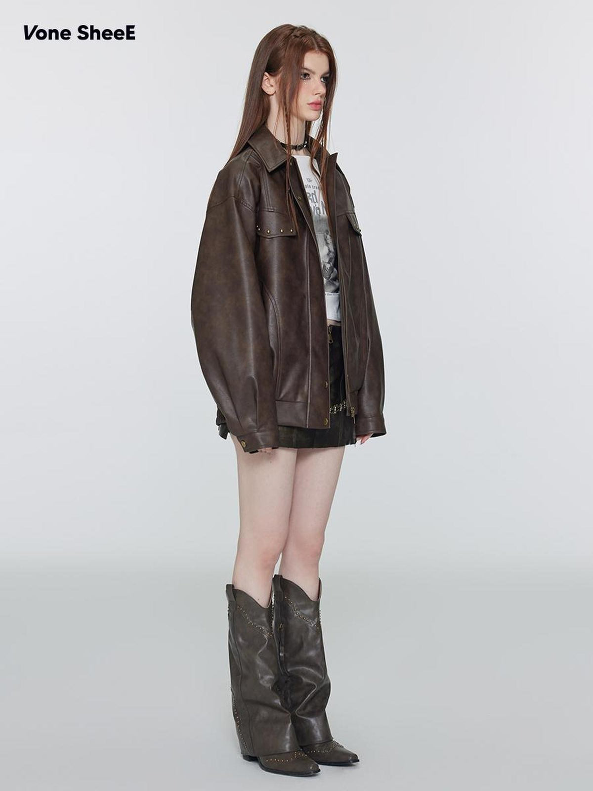 Vone SheeE Studded Cropped American Retro Women&