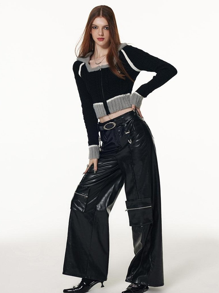Vone SheeE Sweet Cool Square Neck Zipper Slim Fit Knit Women&