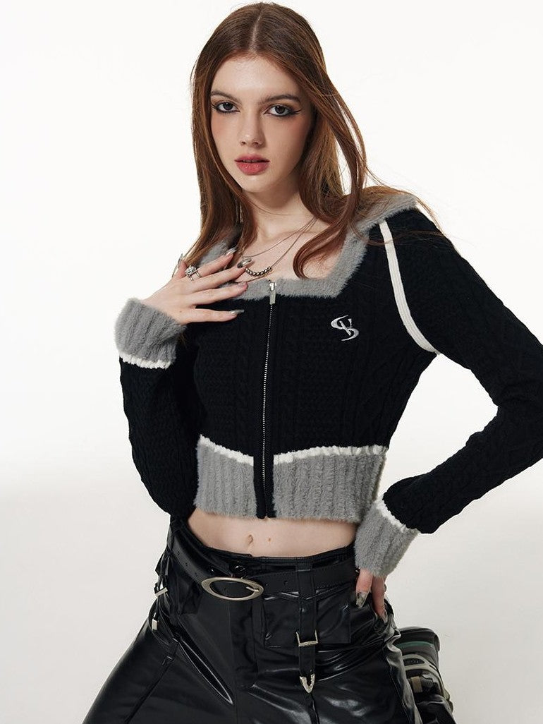 Vone SheeE Sweet Cool Square Neck Zipper Slim Fit Knit Women&