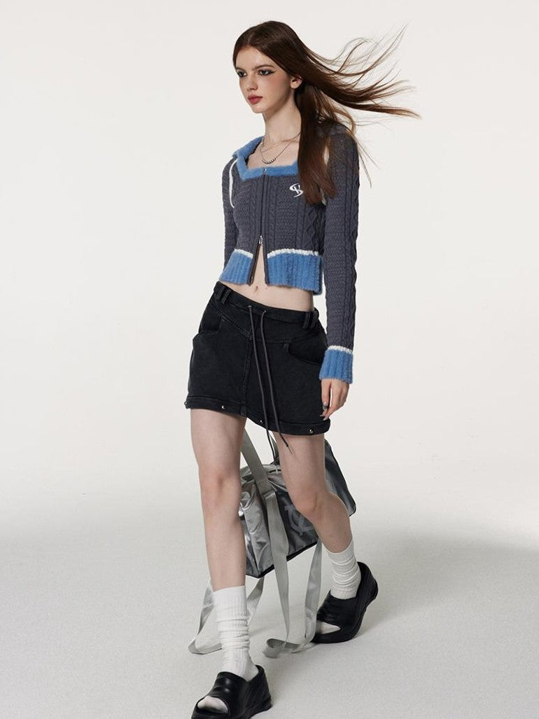 Vone SheeE Sweet Cool Square Neck Zipper Slim Fit Knit Women&