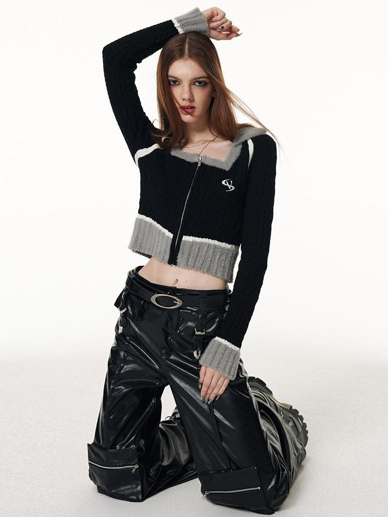 Vone SheeE Sweet Cool Square Neck Zipper Slim Fit Knit Women&