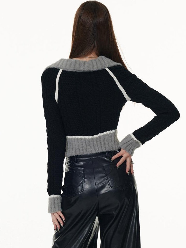 Vone SheeE Sweet Cool Square Neck Zipper Slim Fit Knit Women&