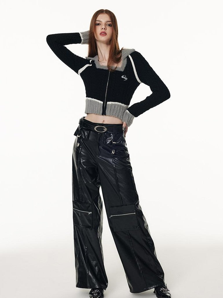 Vone SheeE Sweet Cool Square Neck Zipper Slim Fit Knit Women&
