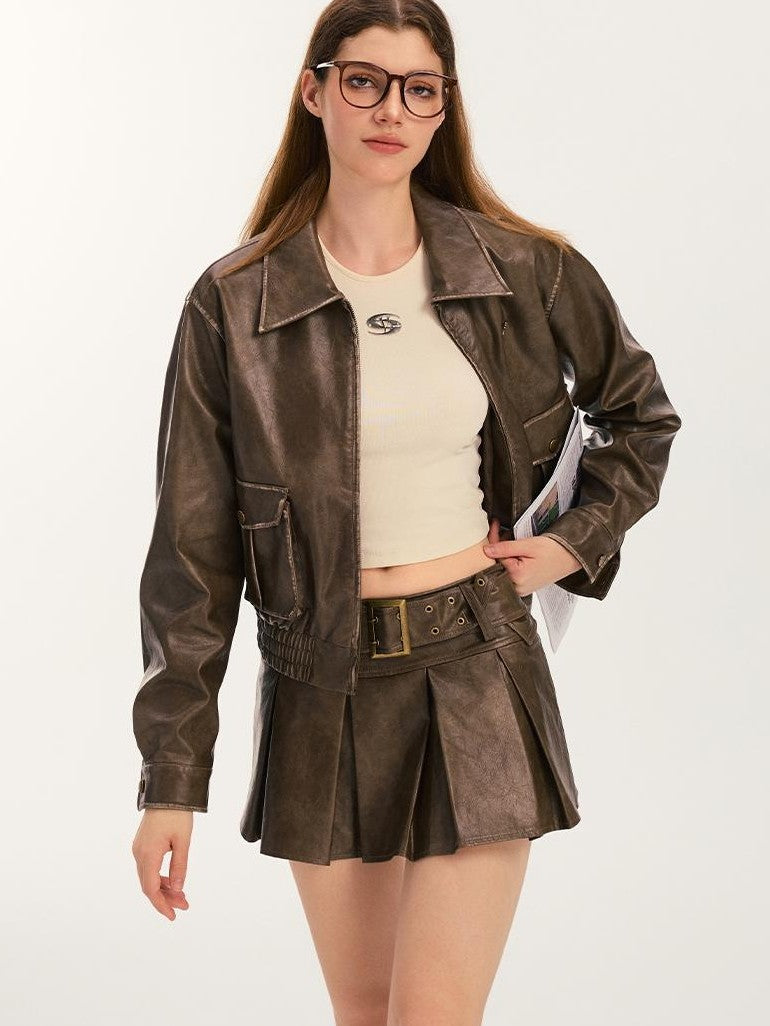 Vone SheeE Vintage Distressed Pleated A Line Women&