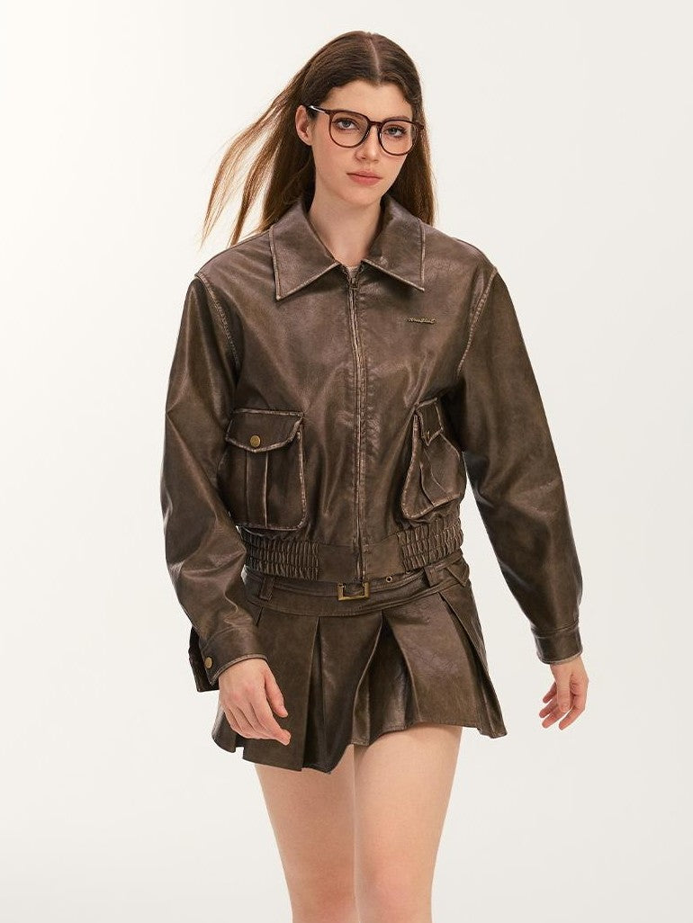 Vone SheeE Vintage Distressed Pleated A Line Women&