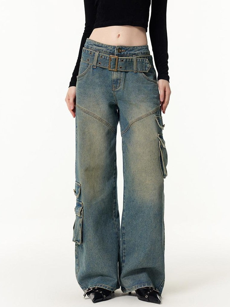 Vone SheeE Vintage Wash Distressed High Waist Straight Leg Women&