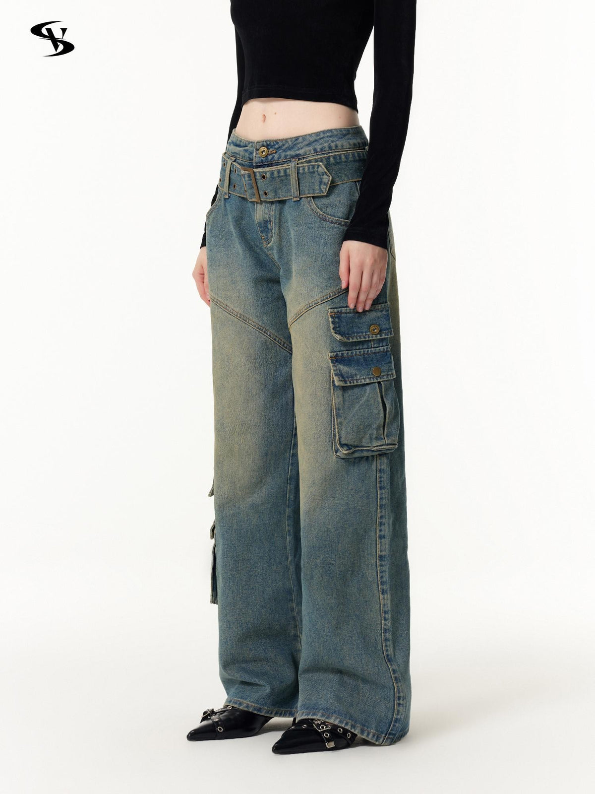 Vone SheeE Vintage Wash Distressed High Waist Straight Leg Women&